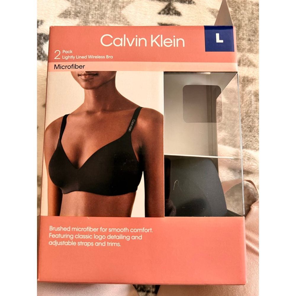Women's Calvin Klein Lightly Lined Wireless Bra L Beige Black 2-Pack - Picture 2 of 8